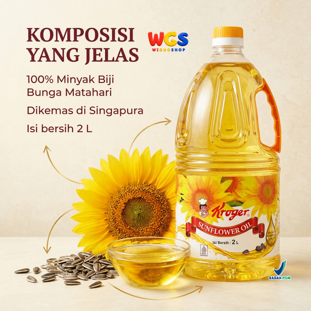 Kroger Sunflower Oil 2L - Minyak Biji Bunga Matahari 100% Murni untuk Goreng Tumis Salad Baking