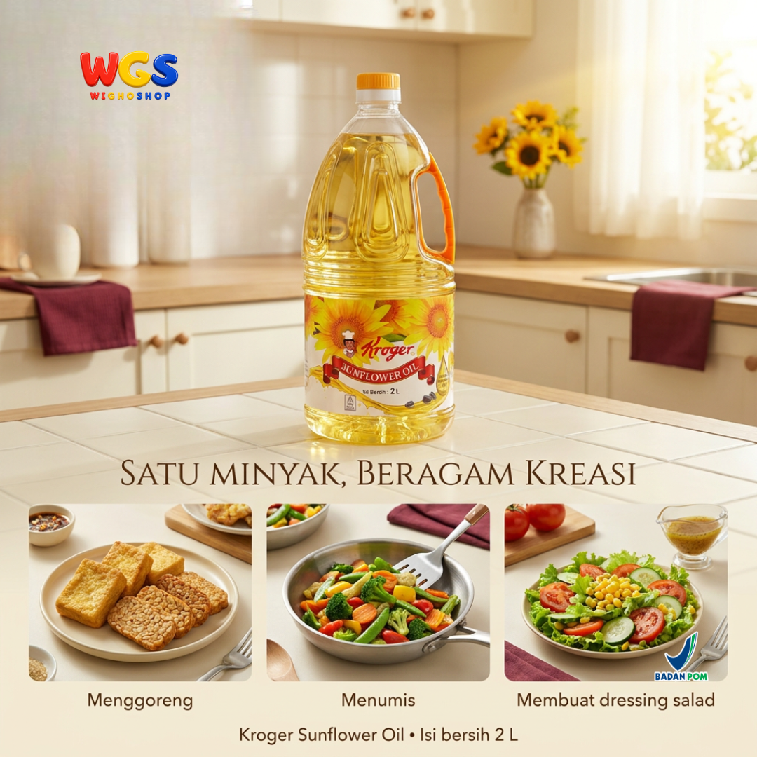 Kroger Sunflower Oil 2L - Minyak Biji Bunga Matahari 100% Murni untuk Goreng Tumis Salad Baking