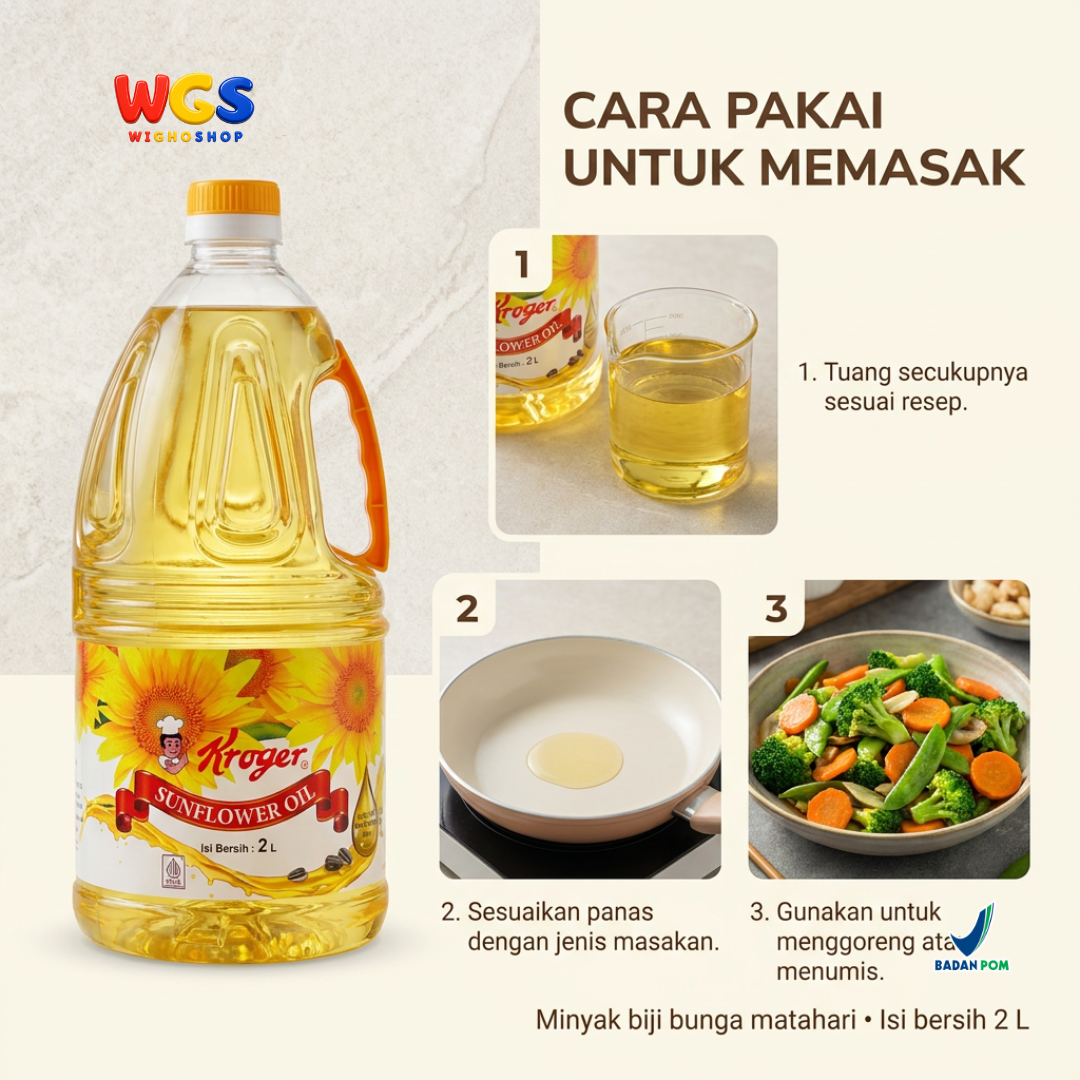Kroger Sunflower Oil 2L - Minyak Biji Bunga Matahari 100% Murni untuk Goreng Tumis Salad Baking