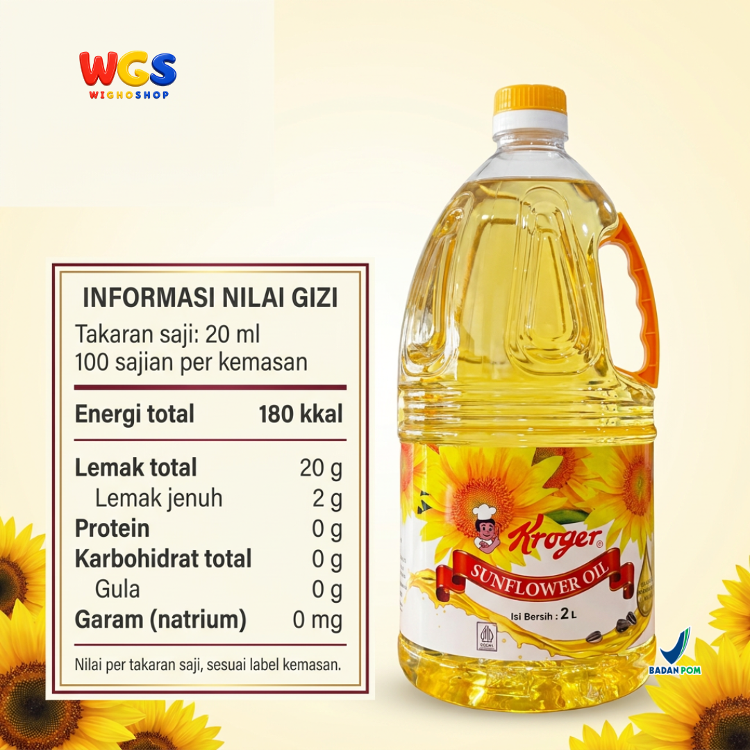 Kroger Sunflower Oil 2L - Minyak Biji Bunga Matahari 100% Murni untuk Goreng Tumis Salad Baking