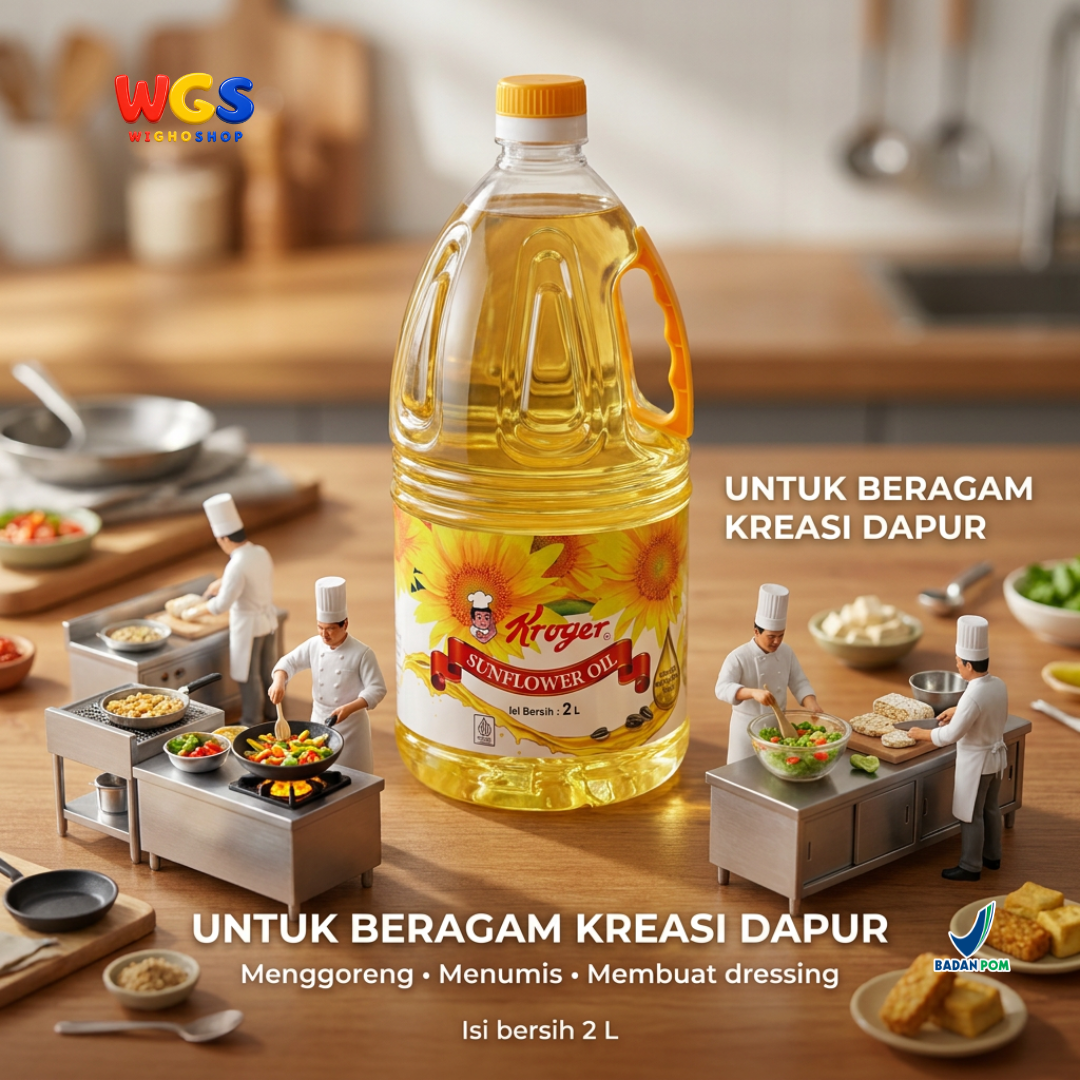 Kroger Sunflower Oil 2L - Minyak Biji Bunga Matahari 100% Murni untuk Goreng Tumis Salad Baking