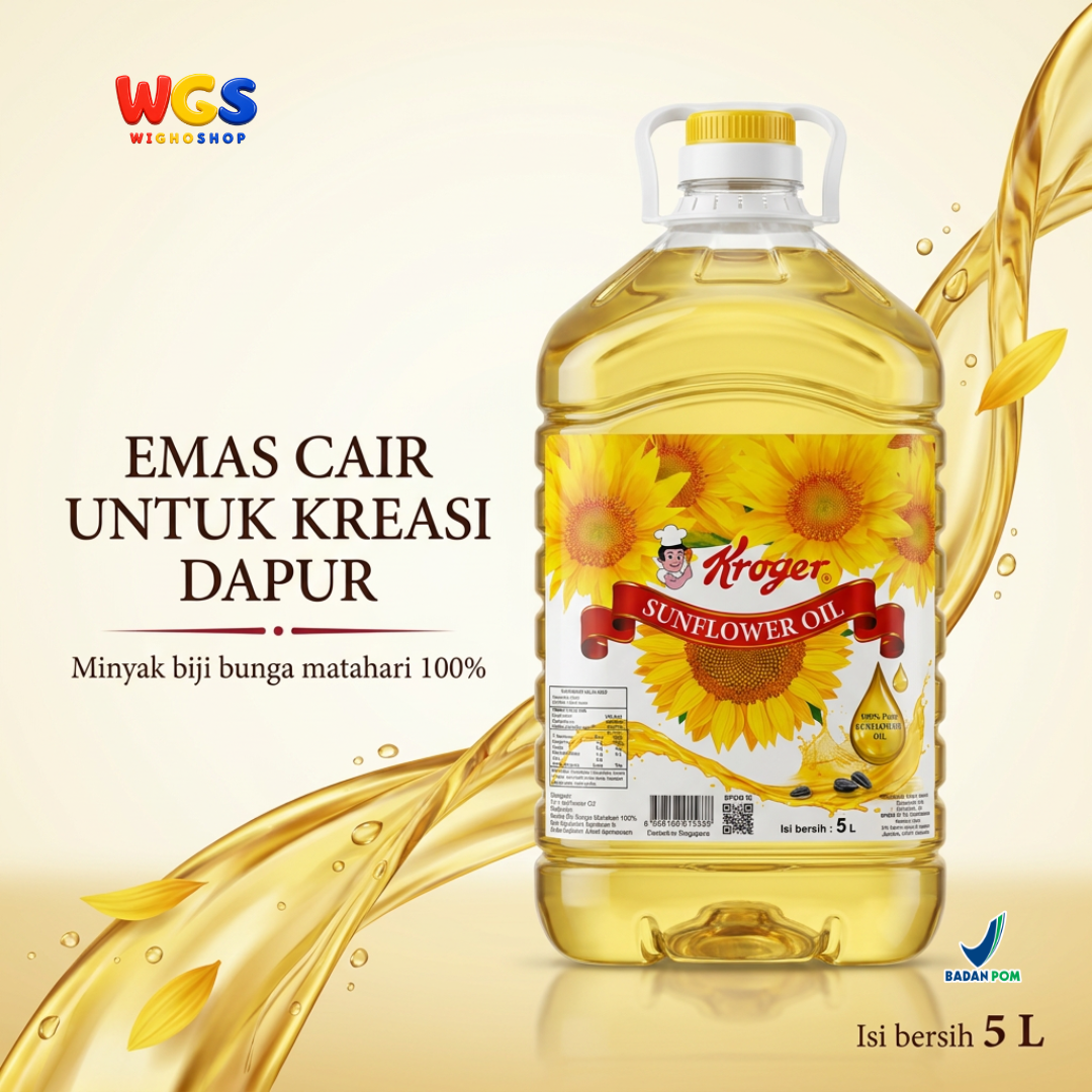 Kroger Sunflower Oil 5L - Minyak Biji Bunga Matahari 100% Murni untuk Goreng Tumis Salad Baking