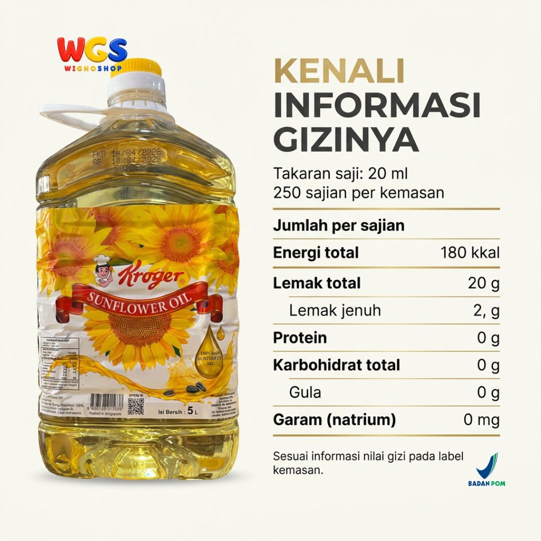 Kroger Sunflower Oil 5L - Minyak Biji Bunga Matahari 100% Murni untuk Goreng Tumis Salad Baking