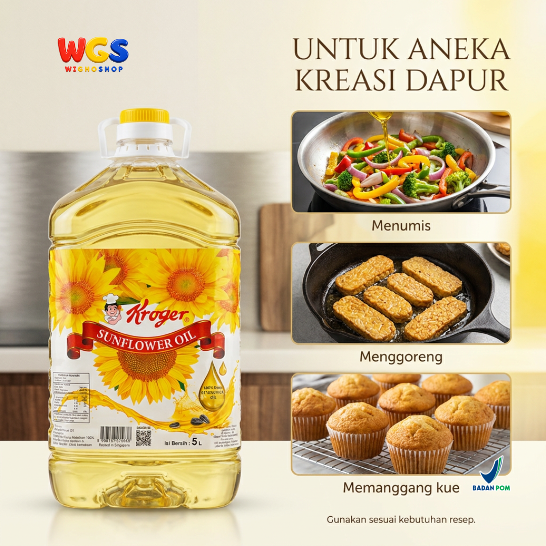 Kroger Sunflower Oil 5L - Minyak Biji Bunga Matahari 100% Murni untuk Goreng Tumis Salad Baking