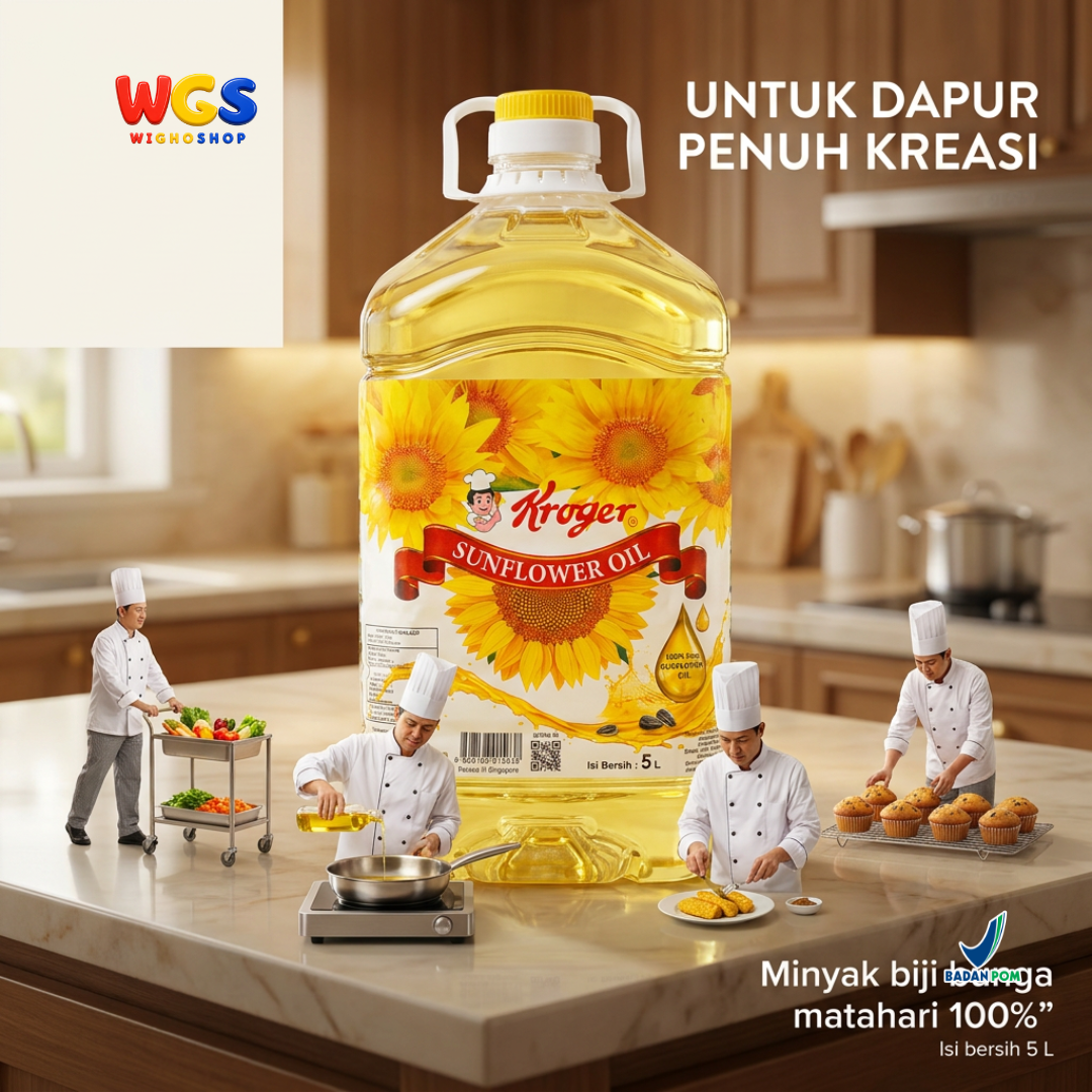 Kroger Sunflower Oil 5L - Minyak Biji Bunga Matahari 100% Murni untuk Goreng Tumis Salad Baking