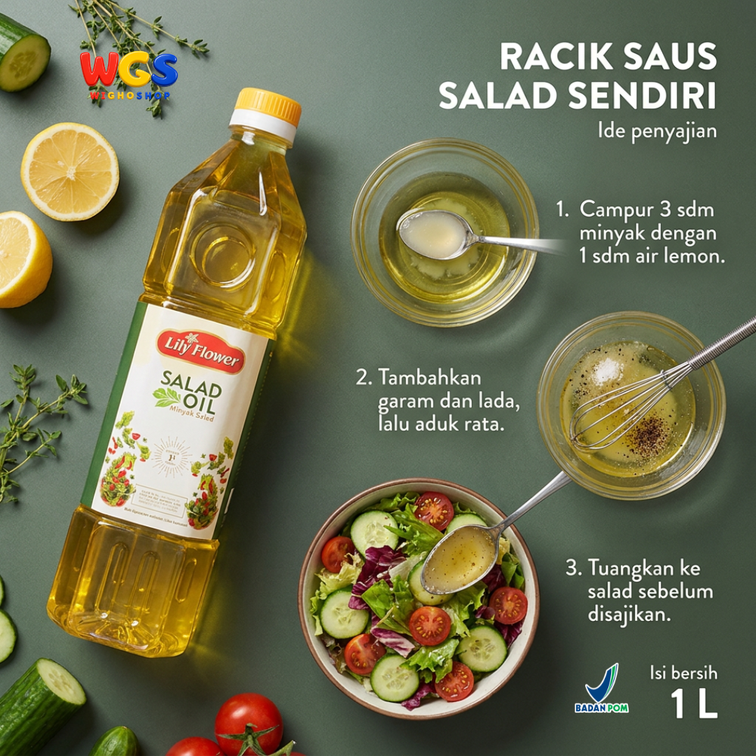Lily Flower Salad Oil 1L - Minyak Salad Kedelai 100% untuk Dressing, Tumis & Baking