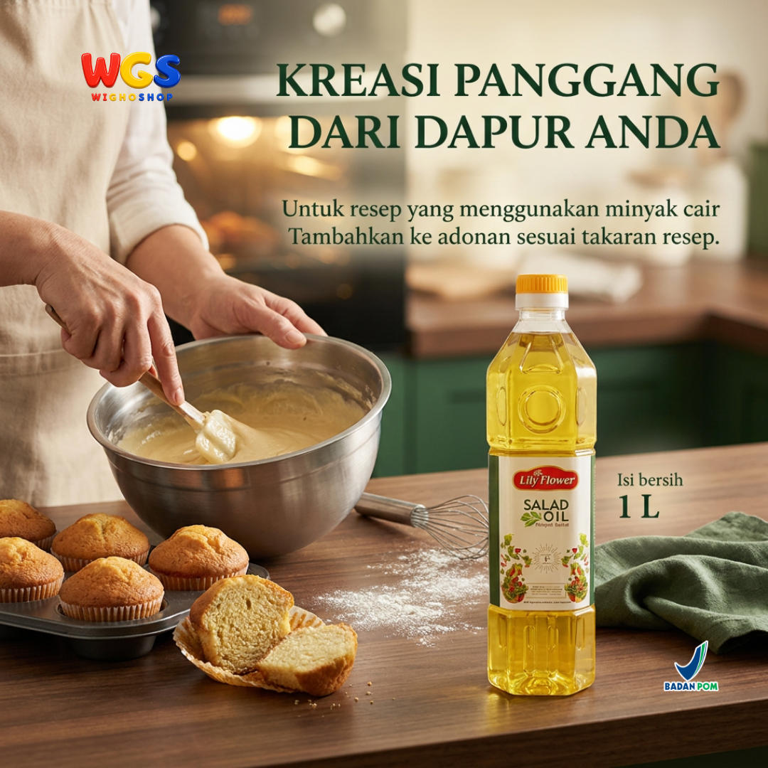 Lily Flower Salad Oil 1L - Minyak Salad Kedelai 100% untuk Dressing, Tumis & Baking