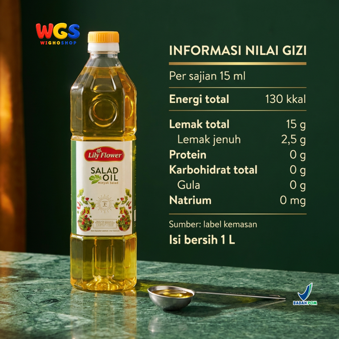 Lily Flower Salad Oil 1L - Minyak Salad Kedelai 100% untuk Dressing, Tumis & Baking