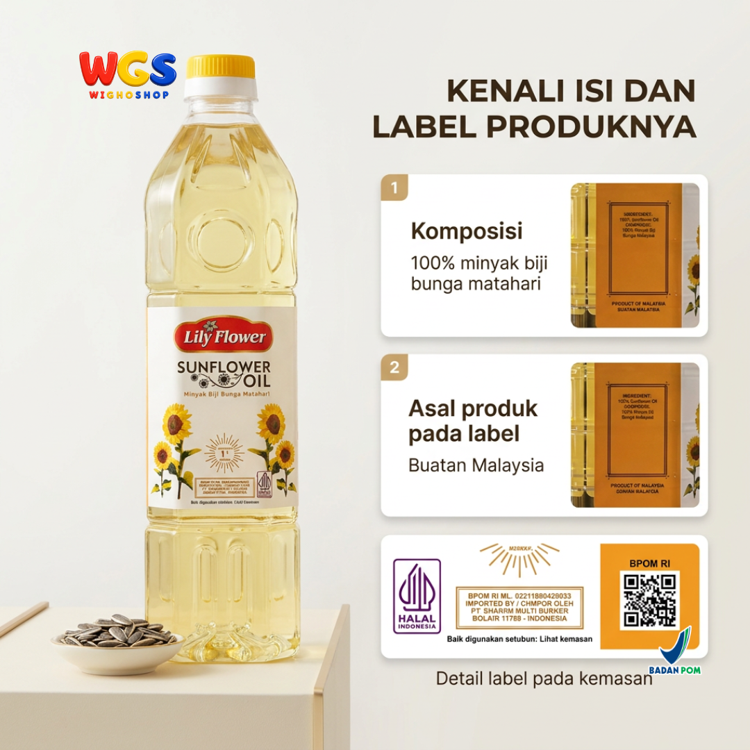 Lily Flower Sunflower Cooking Oil 1L - Healthy and High-Quality Sunflower Seed Oil