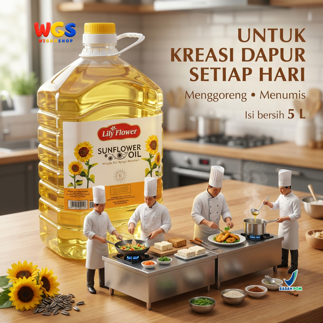Lily Flower Sunflower Oil 5L - Minyak Biji Bunga Matahari 100% untuk Goreng Tumis Salad Baking