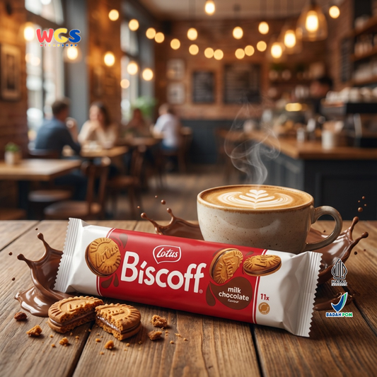 Lotus Biscoff Sandwich Biscuit Milk Chocolate Flavour 110g – Biskuit Karamel Isi Cokelat Susu