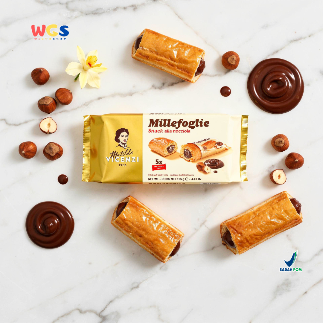 Matilde Vicenzi Millefoglie Snack Hazelnut Pastry 125g (5 pcs) – Italian Puff Roll Treat