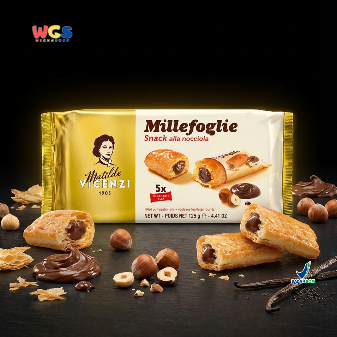 Matilde Vicenzi Millefoglie Snack Hazelnut Pastry 125g (5 pcs) – Italian Puff Roll Treat