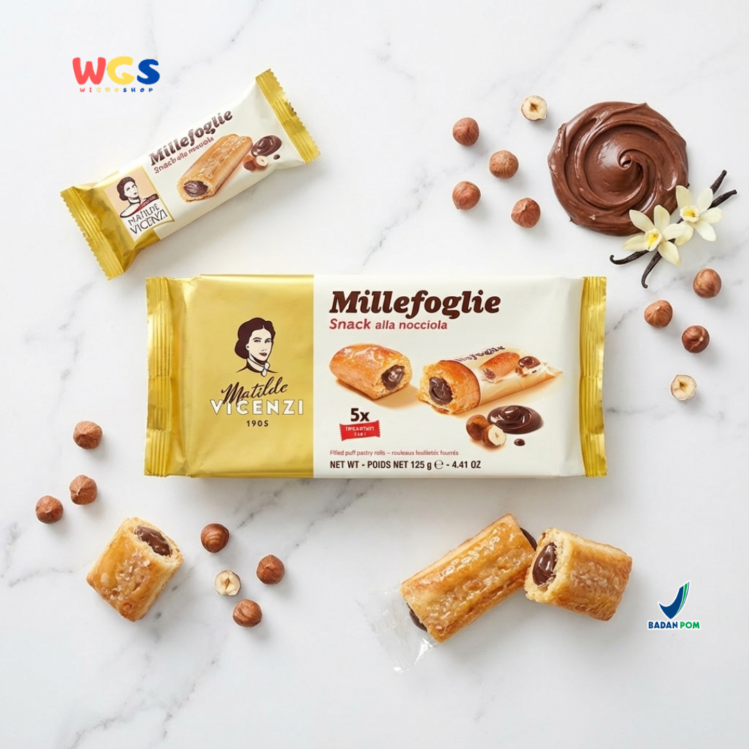 Matilde Vicenzi Millefoglie Snack Hazelnut Pastry 125g (5 pcs) – Italian Puff Roll Treat