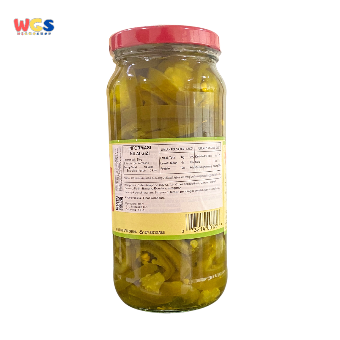 Mezzetta Sliced Tamed Jalapeño Peppers 473 mL – Jalapeño Irisan Pedas Sedang, Lezat dan Serbaguna