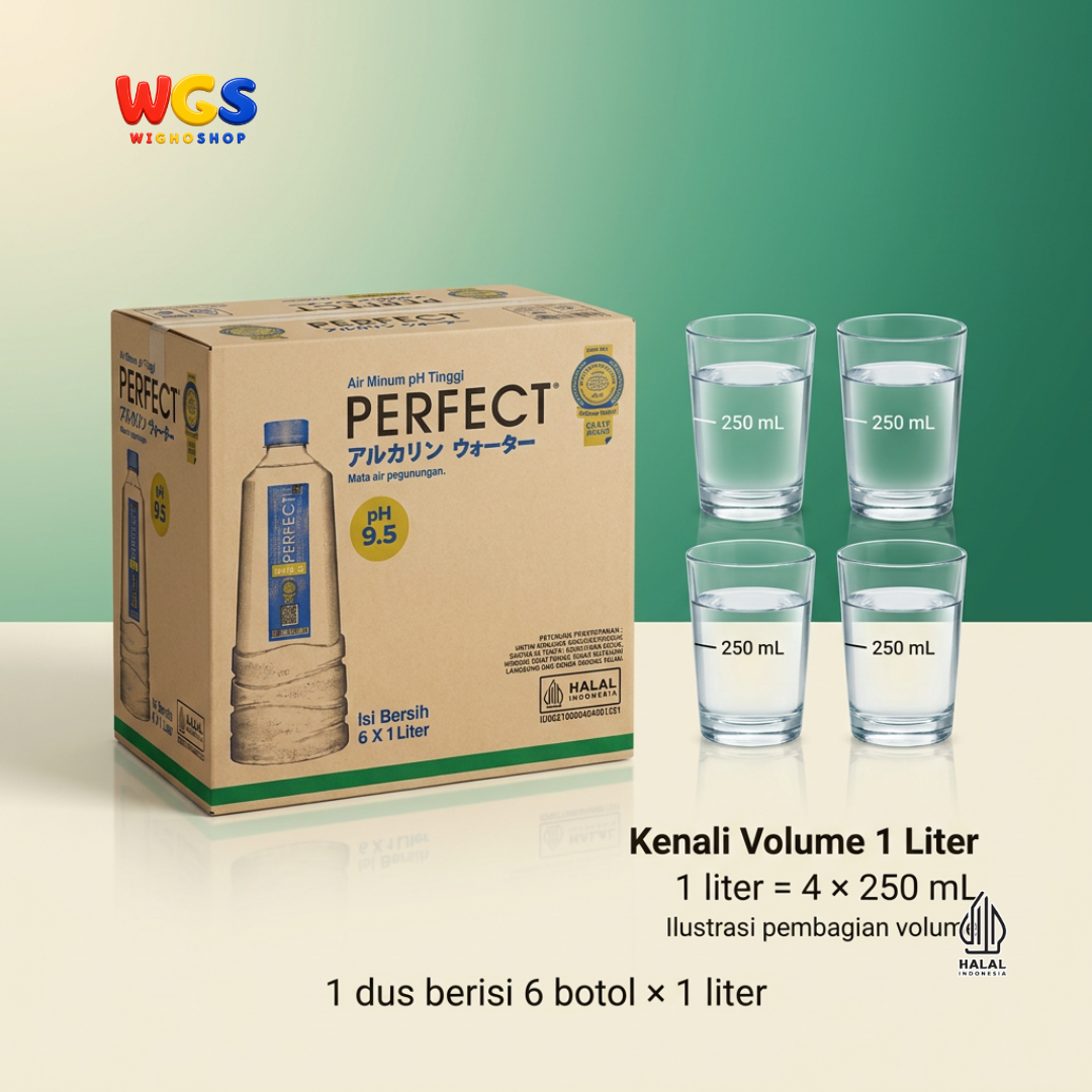 Perfect Alkaline Water 1 Liter x 6 Botol - Air Minum Alkali pH 9.5 1 Dus