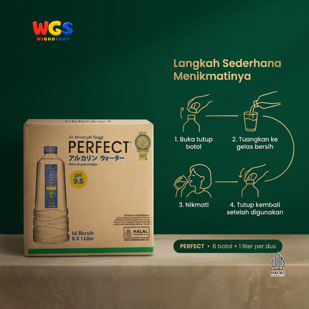 Perfect Alkaline Water 1 Liter x 6 Botol - Air Minum Alkali pH 9.5 1 Dus