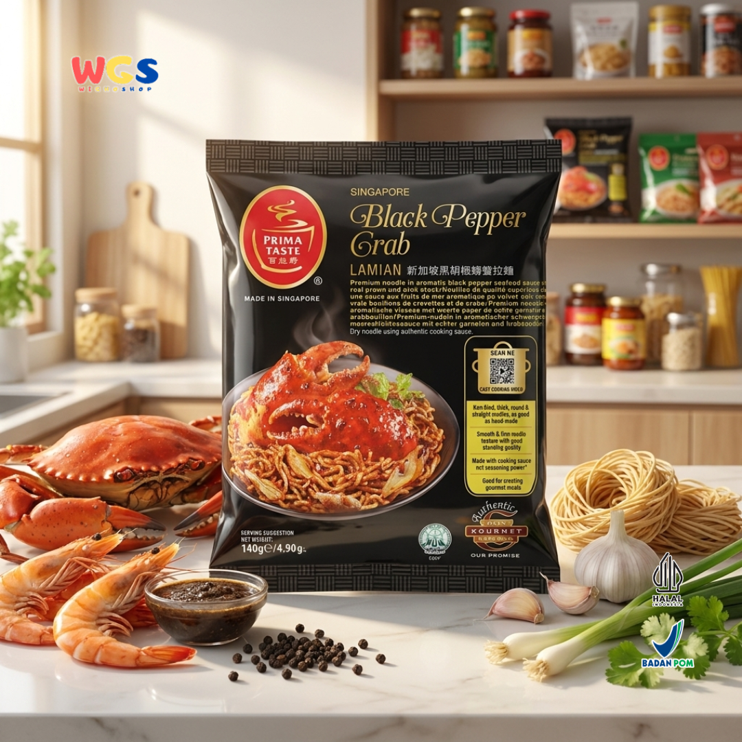 Prima Taste La Mian Black Pepper Crab Noodles 180g – Premium Dry Noodles with Black Pepper Crab Flavor