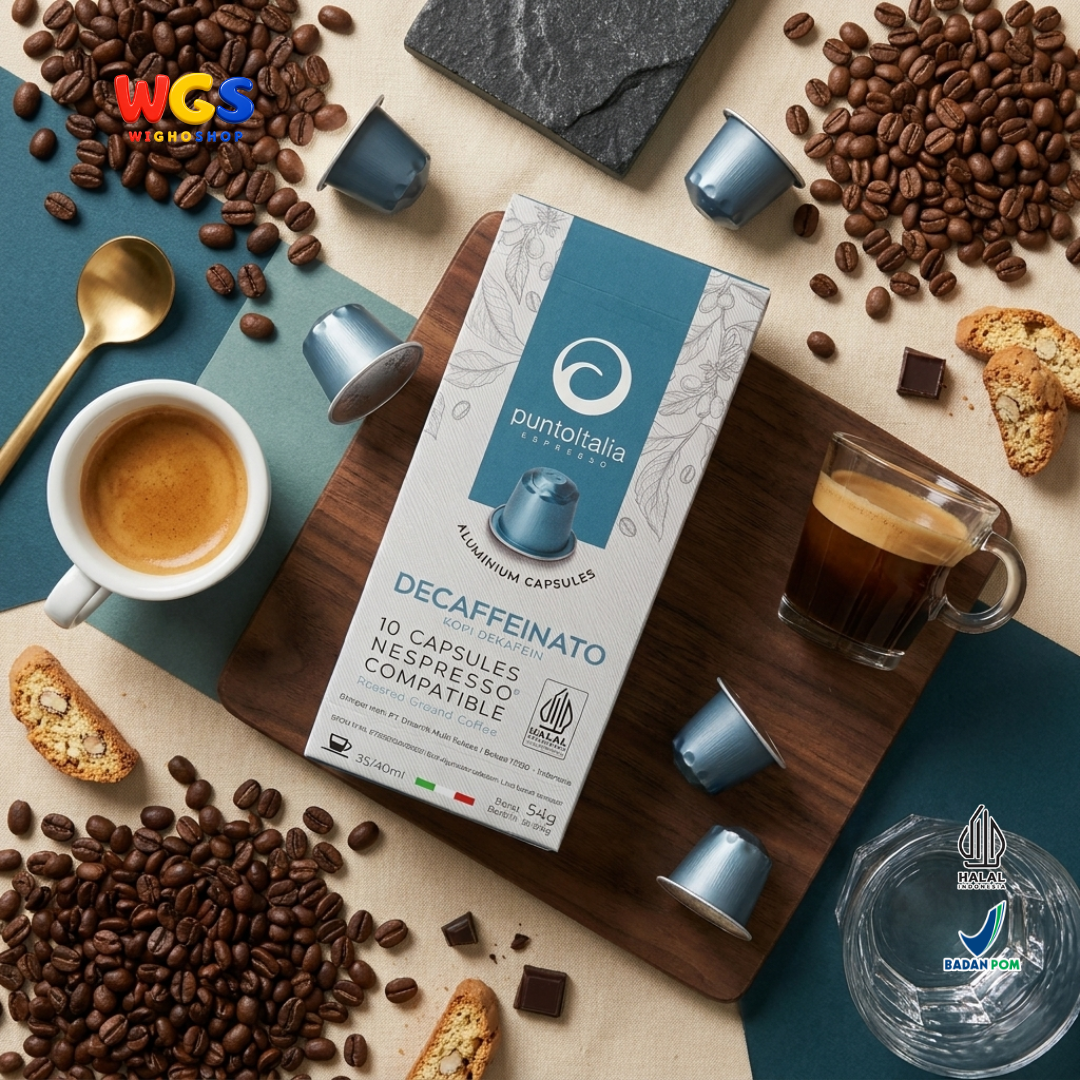 Punto Italia Espresso Decaffeinato 10 Kapsul 54g - Kopi Dekafein Arabika Robusta Nespresso Compatible Intensitas 7