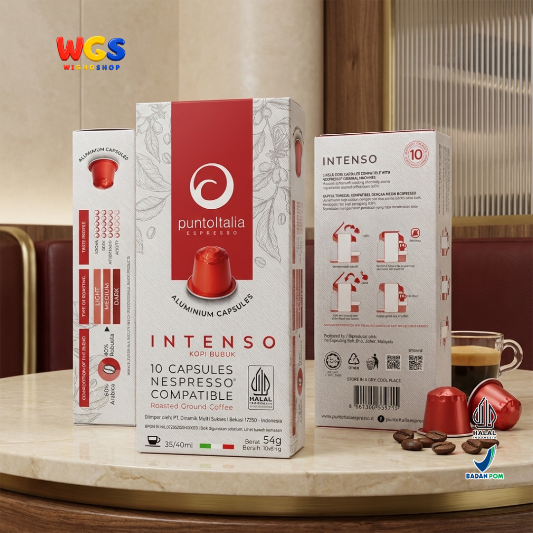 Punto Italia Espresso Intenso 10 Kapsul 54g - Kopi Bubuk Arabika Robusta Nespresso Compatible Intensitas 10