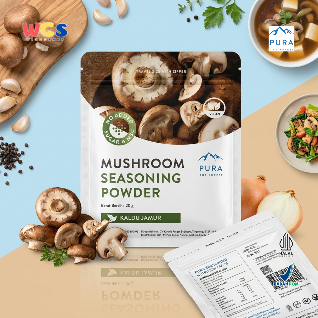 Pura Mushroom Seasoning Powder 20g - Kaldu Jamur Vegan No MSG Bumbu Sup Tumisan Panggang Travel Size