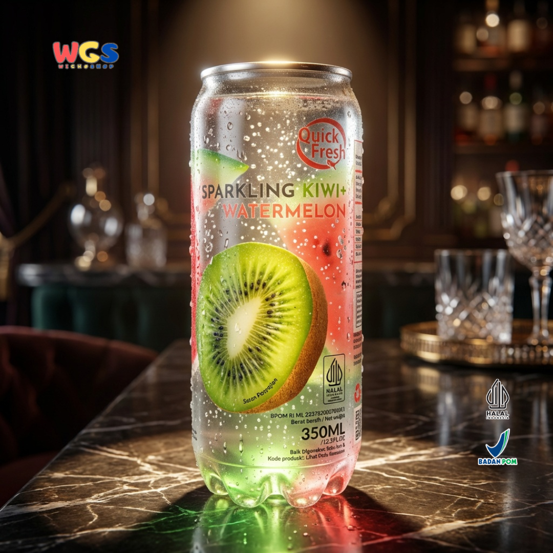 Quick Fresh Sparkling Kiwi Watermelon 350ml Refreshing, Low-Calorie Fruit Flavored Soda Drink