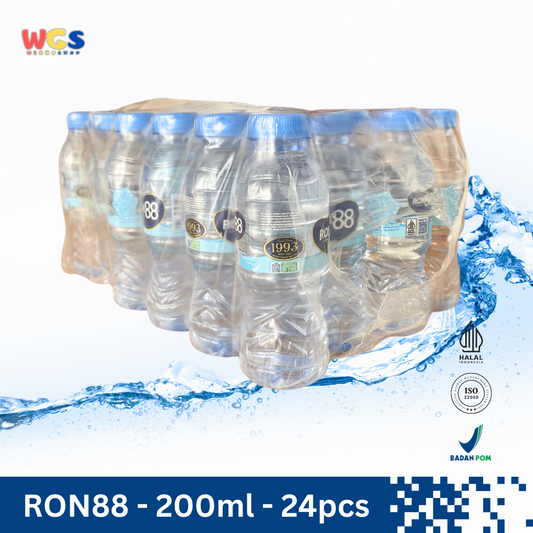 RON88 Air Mineral Botol 200ml (24 pcs) – Air Pegunungan Murni dalam Kemasan Praktis