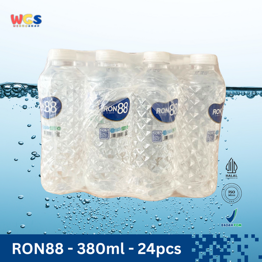 RON88 Air Mineral Botol 380ml (24 pcs) – Air Pegunungan Berkualitas dengan Desain Eksklusif