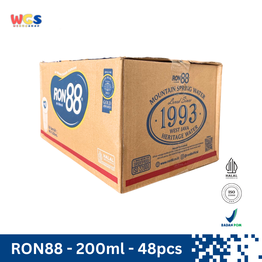 RON88 Air Mineral Gelas 200ml (48 pcs) – Kesegaran Air Pegunungan dengan Kualitas Terbaik