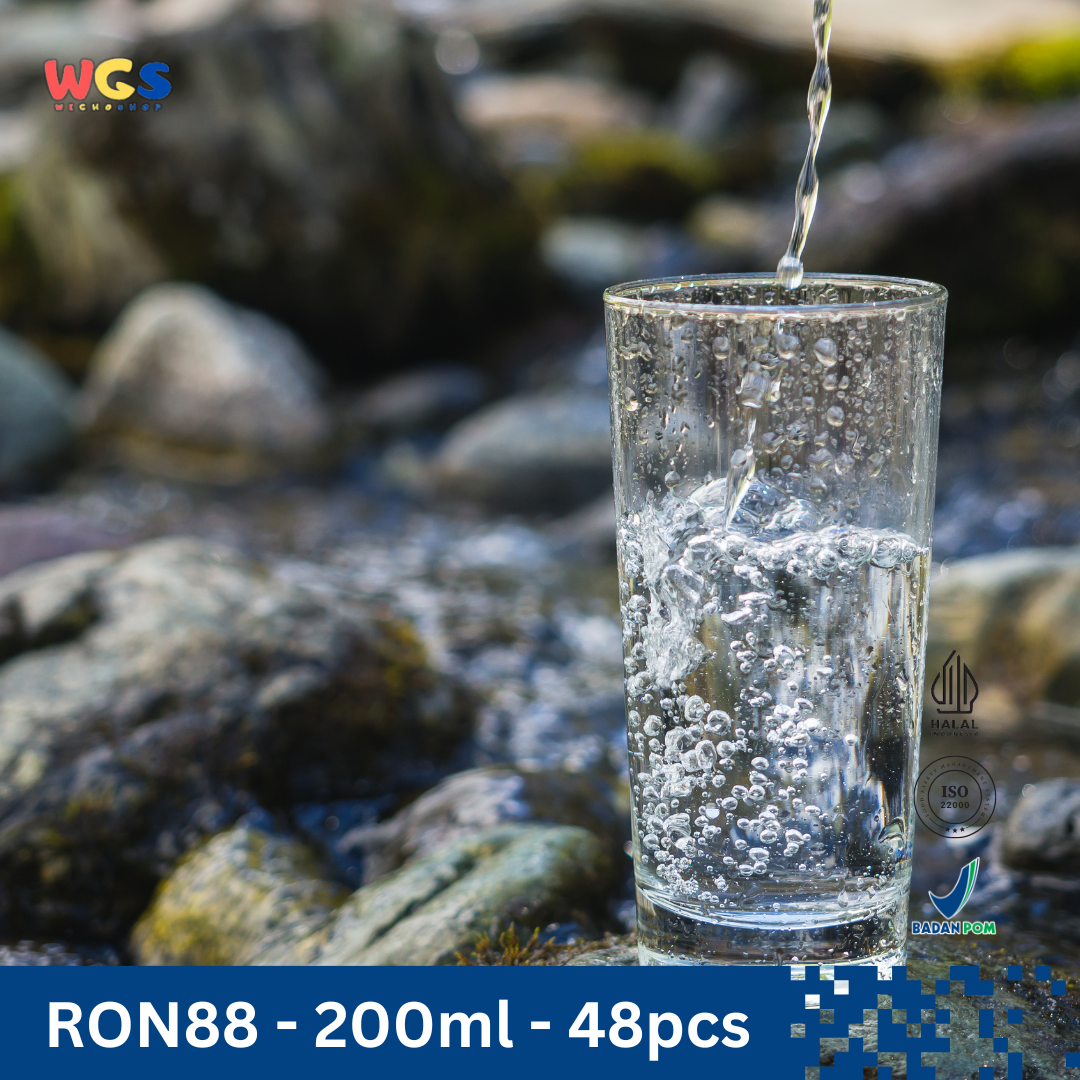 RON88 Air Mineral Gelas 200ml (48 pcs) – Kesegaran Air Pegunungan dengan Kualitas Terbaik