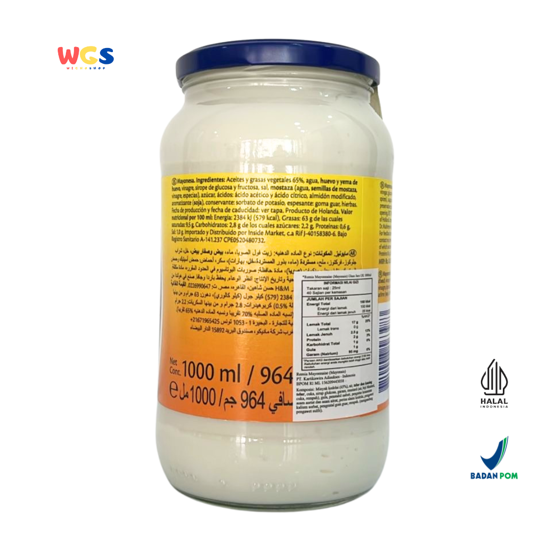 Remia Mayonnaise 1000ml – Delicious, Creamy, and Versatile Mayonnaise for Various Dishes