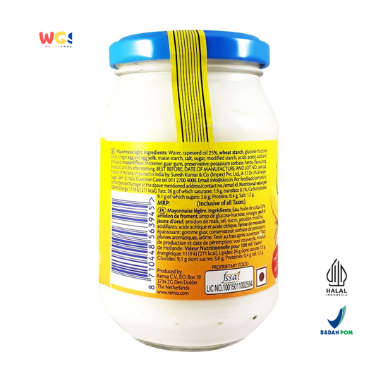 Remia Mayonnaise Light 250ml / 257g – Mayones Rendah Lemak, Lebih Sehat & Tetap Lezat