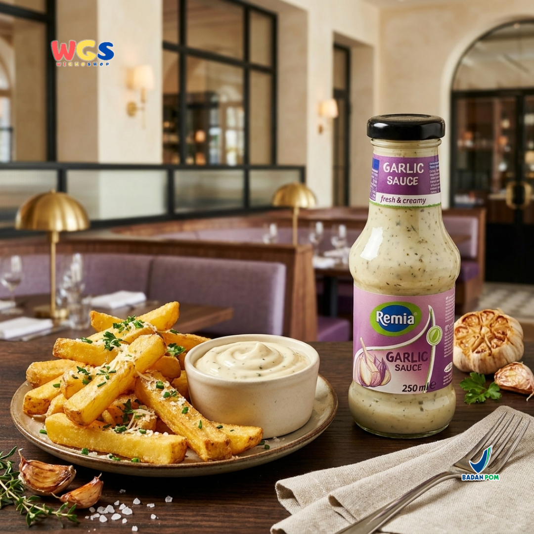 Remia Saus Bawang Putih Creamy 250ml - Garlic Sauce Gluten Free Cocolan Salad Sandwich Burger Kentang Goreng