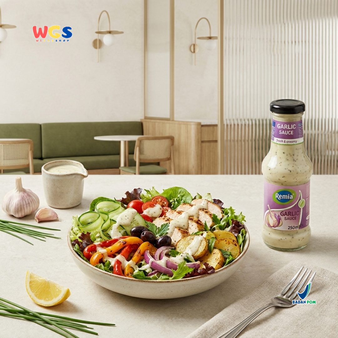 Remia Saus Bawang Putih Creamy 250ml - Garlic Sauce Gluten Free Cocolan Salad Sandwich Burger Kentang Goreng