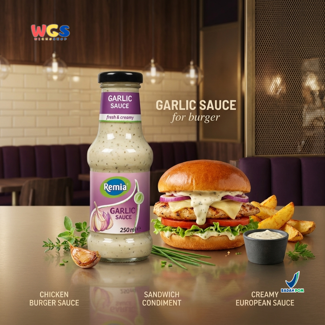 Remia Saus Bawang Putih Creamy 250ml - Garlic Sauce Gluten Free Cocolan Salad Sandwich Burger Kentang Goreng