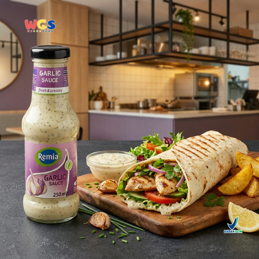 Remia Saus Bawang Putih Creamy 250ml - Garlic Sauce Gluten Free Cocolan Salad Sandwich Burger Kentang Goreng