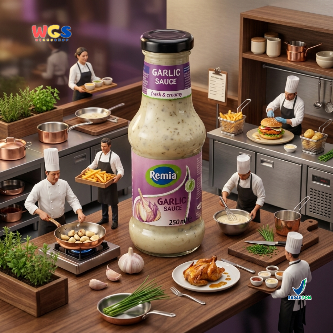 Remia Saus Bawang Putih Creamy 250ml - Garlic Sauce Gluten Free Cocolan Salad Sandwich Burger Kentang Goreng