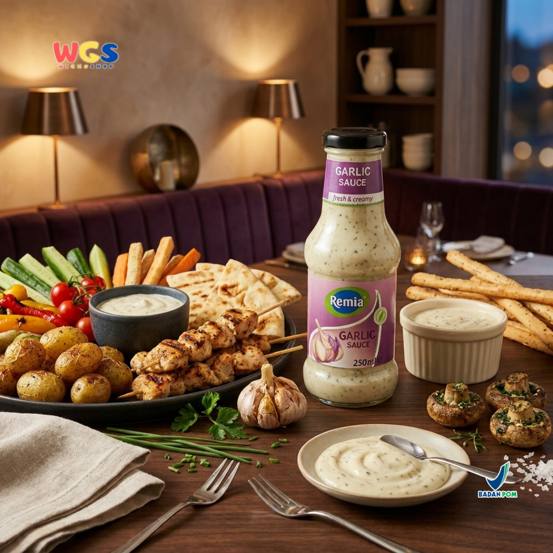 Remia Saus Bawang Putih Creamy 250ml - Garlic Sauce Gluten Free Cocolan Salad Sandwich Burger Kentang Goreng