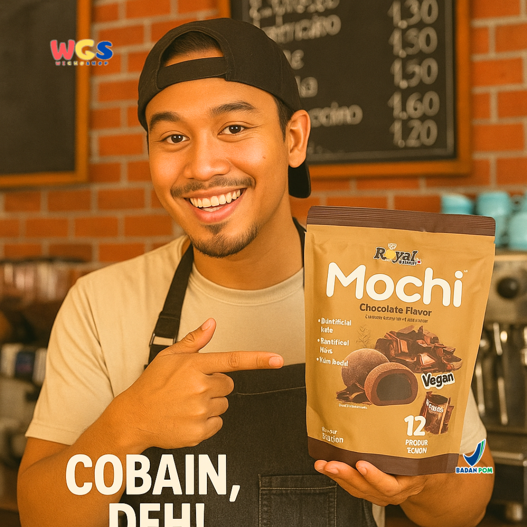Royal Family Mochi Chocolate Flavor 12 pcs (180g) - Mochi Vegan Isi Cokelat Bebas Gluten & Pewarna