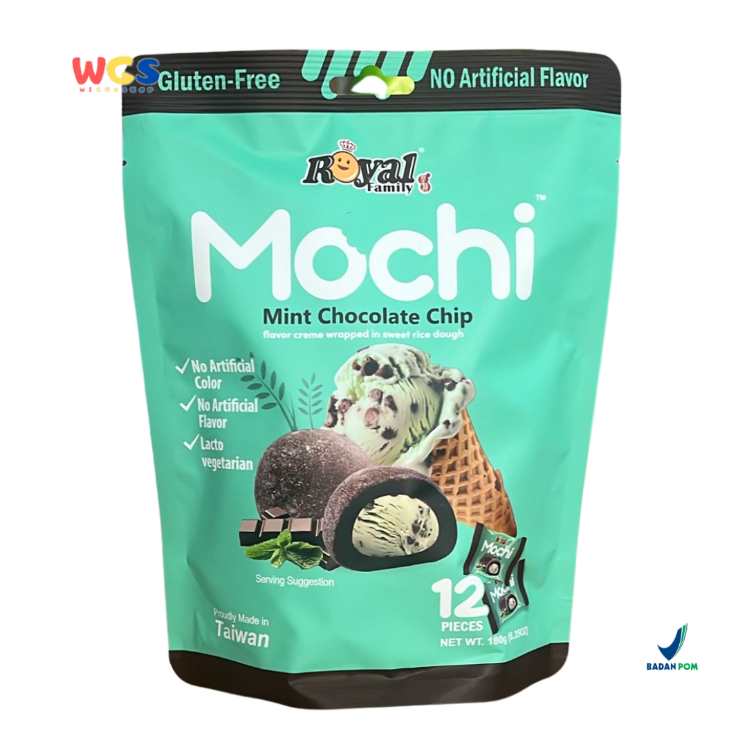 Royal Family Mochi Mint Chocolate Chip 12 pcs (180g) – Vegetarian Lacto Mochi with Fresh Mint Chocolate Flavor