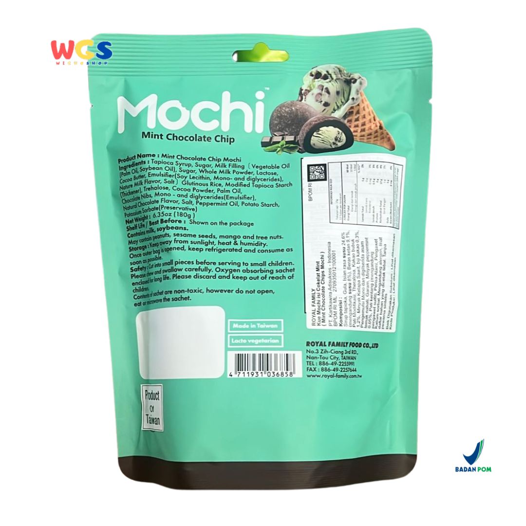 Royal Family Mochi Mint Chocolate Chip 12 pcs (180g) – Vegetarian Lacto Mochi with Fresh Mint Chocolate Flavor