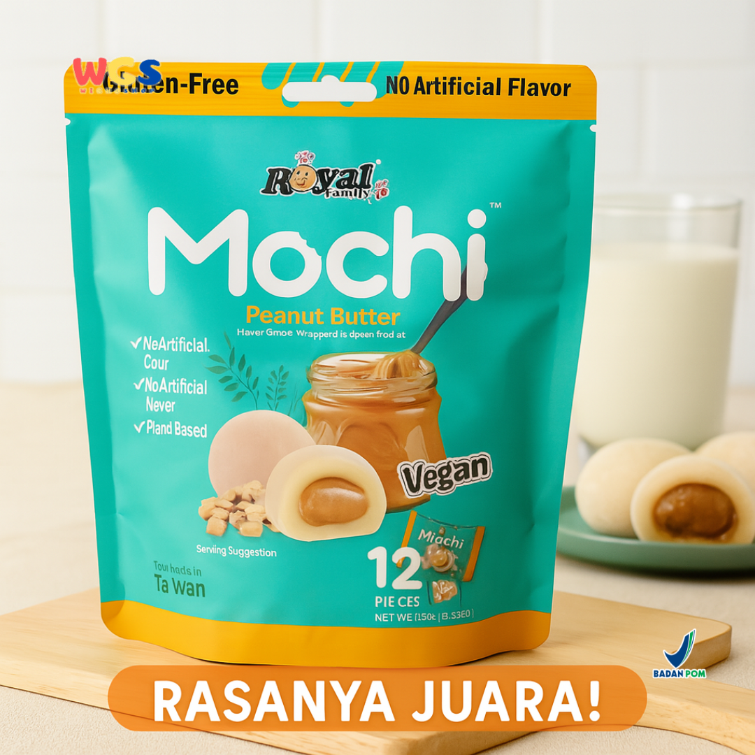 Royal Family Mochi Peanut Butter 12 pcs (180g) - Mochi Vegan Isi Kacang Bebas Gluten & Pewarna