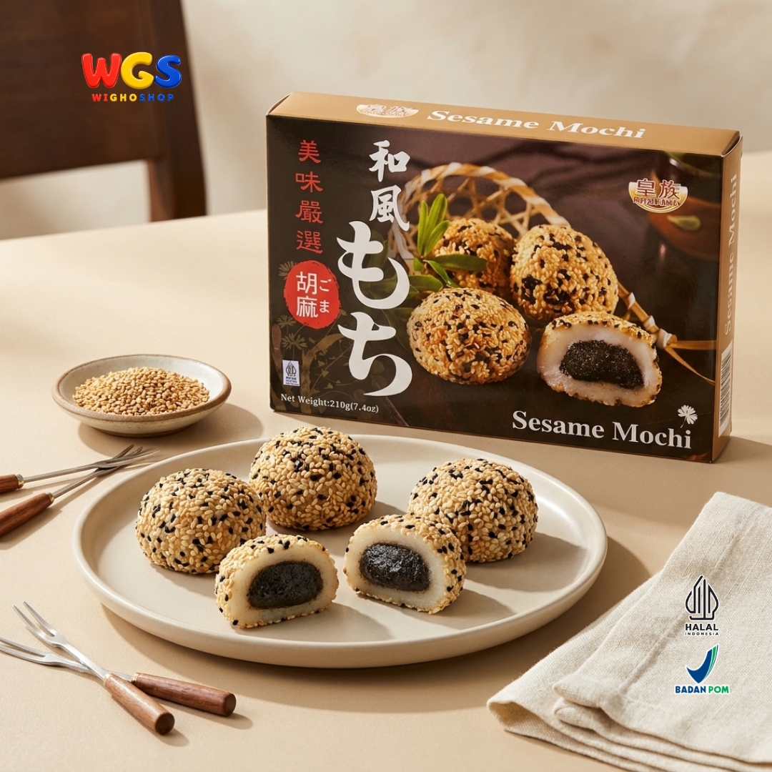 Royal Family Sesame Mochi 210g - Mochi Wijen Isi Pasta Wijen Tabur Wijen 6 Pieces Kue Mochi Taiwan Halal
