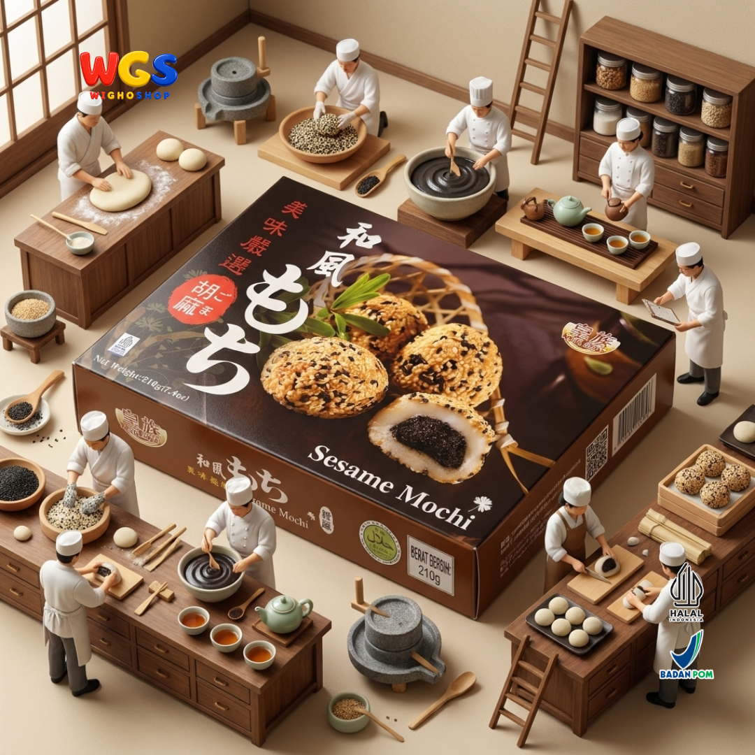 Royal Family Sesame Mochi 210g - Mochi Wijen Isi Pasta Wijen Tabur Wijen 6 Pieces Kue Mochi Taiwan Halal