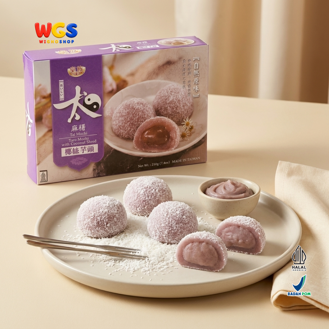Royal Family Tai Mochi Taro Mochi with Coconut Shred 210g - Mochi Talas Kelapa Isi Pasta Talas 6 Pieces Taiwan Halal