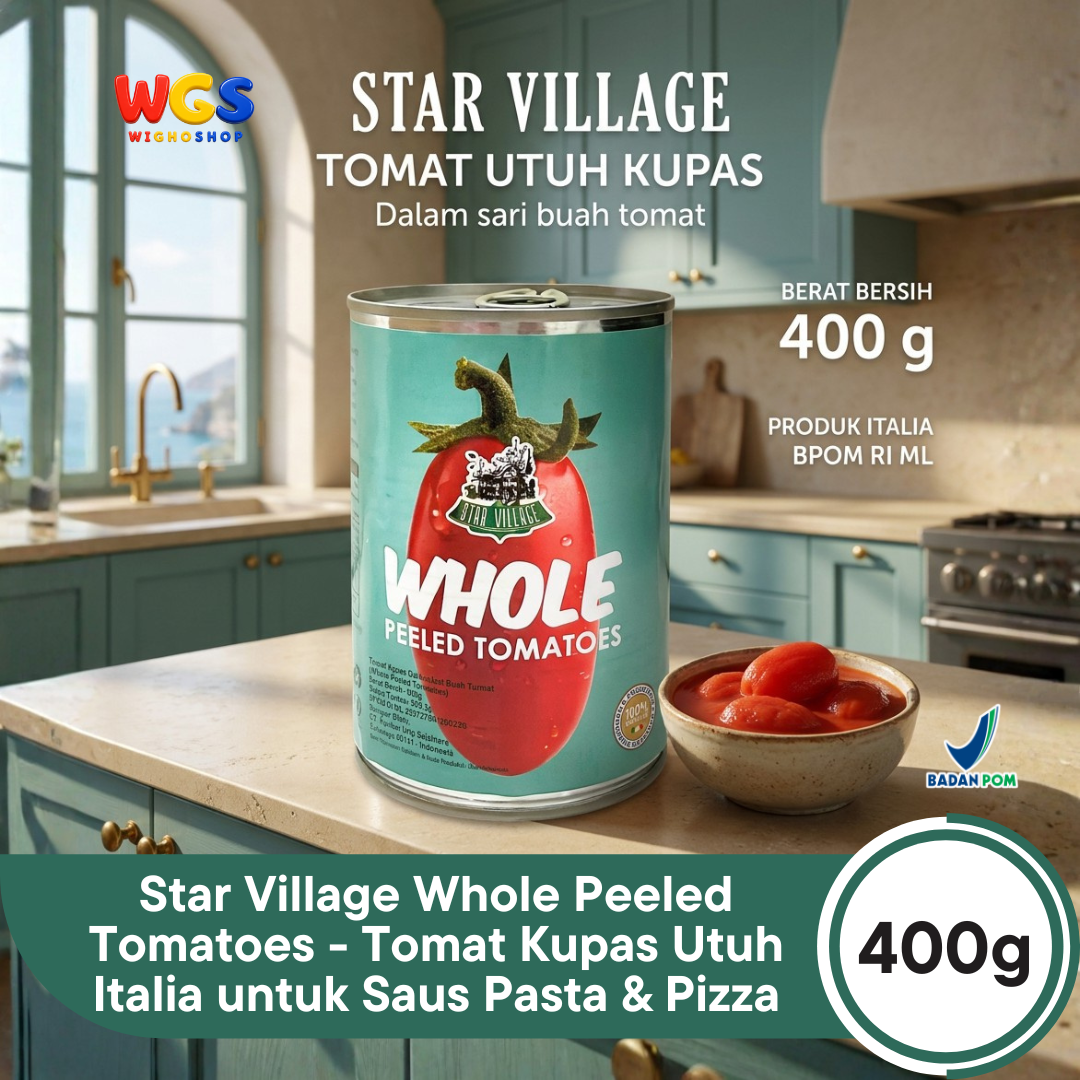 Star Village Whole Peeled Tomatoes 400g - Tomat Kupas Utuh Italia untuk Saus Pasta & Pizza