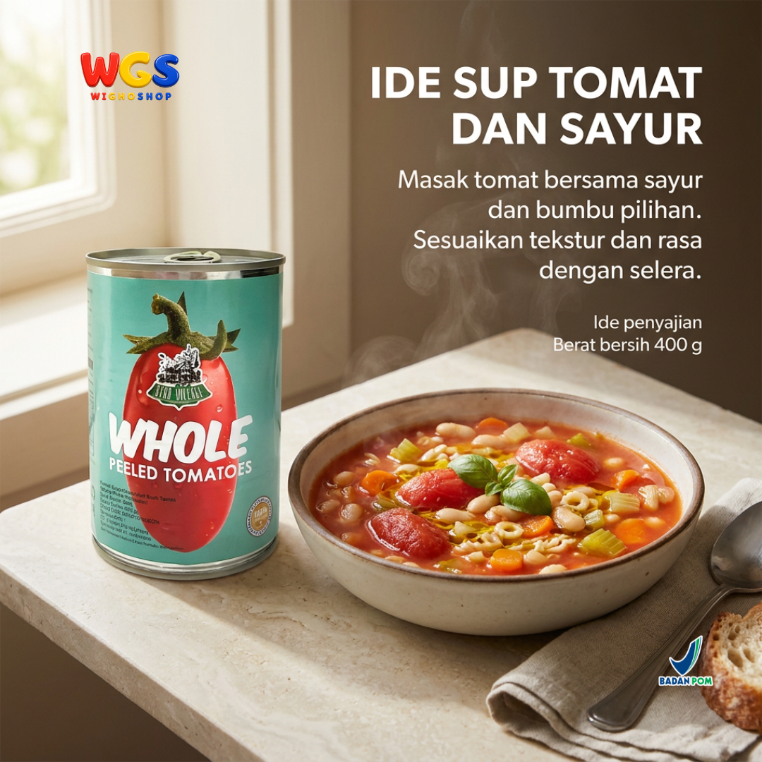 Star Village Whole Peeled Tomatoes 400g - Tomat Kupas Utuh Italia untuk Saus Pasta & Pizza