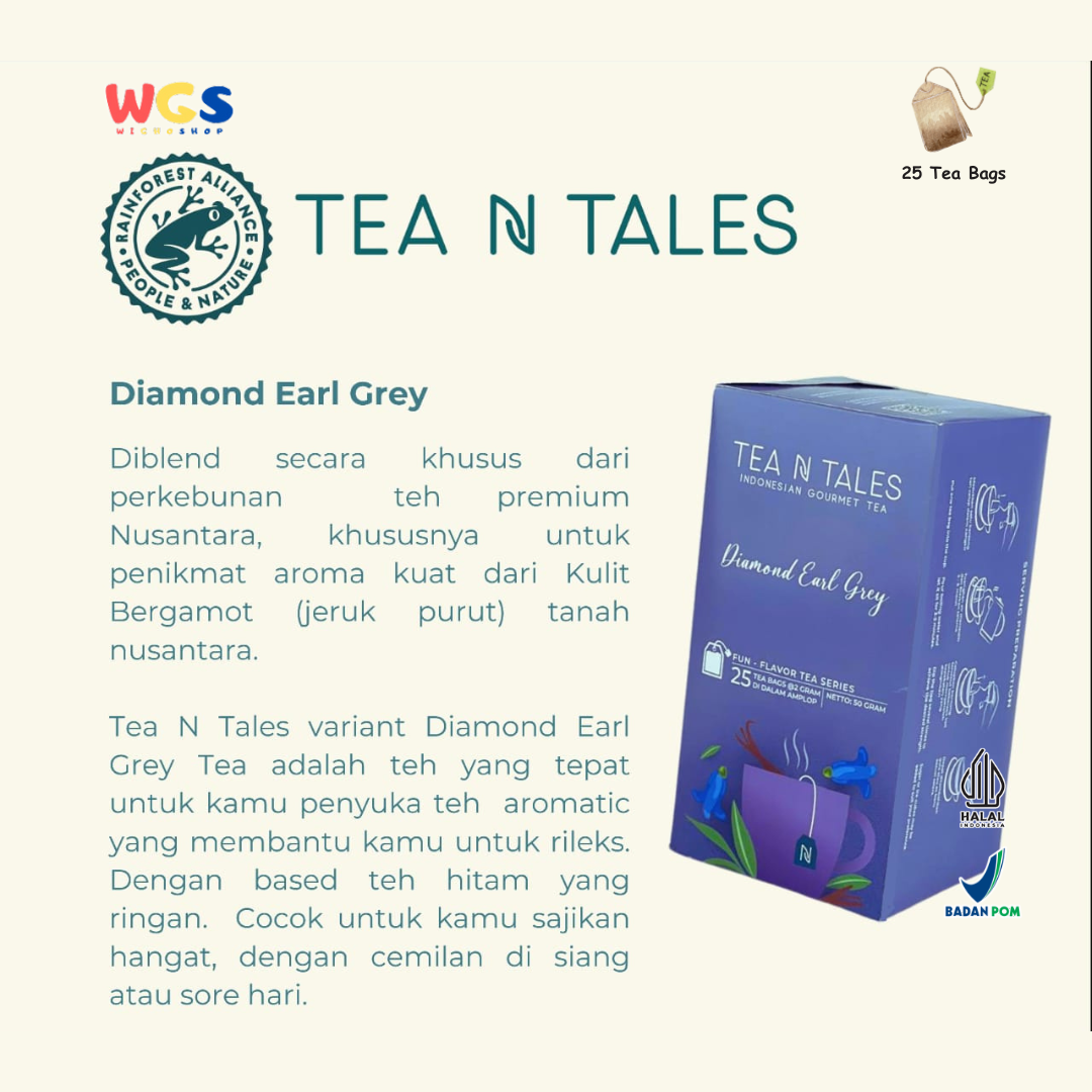 Tea N Tales Diamond Earl Grey 25 Tea Bags - 50g | Premium Aromatic Indonesian Black Tea