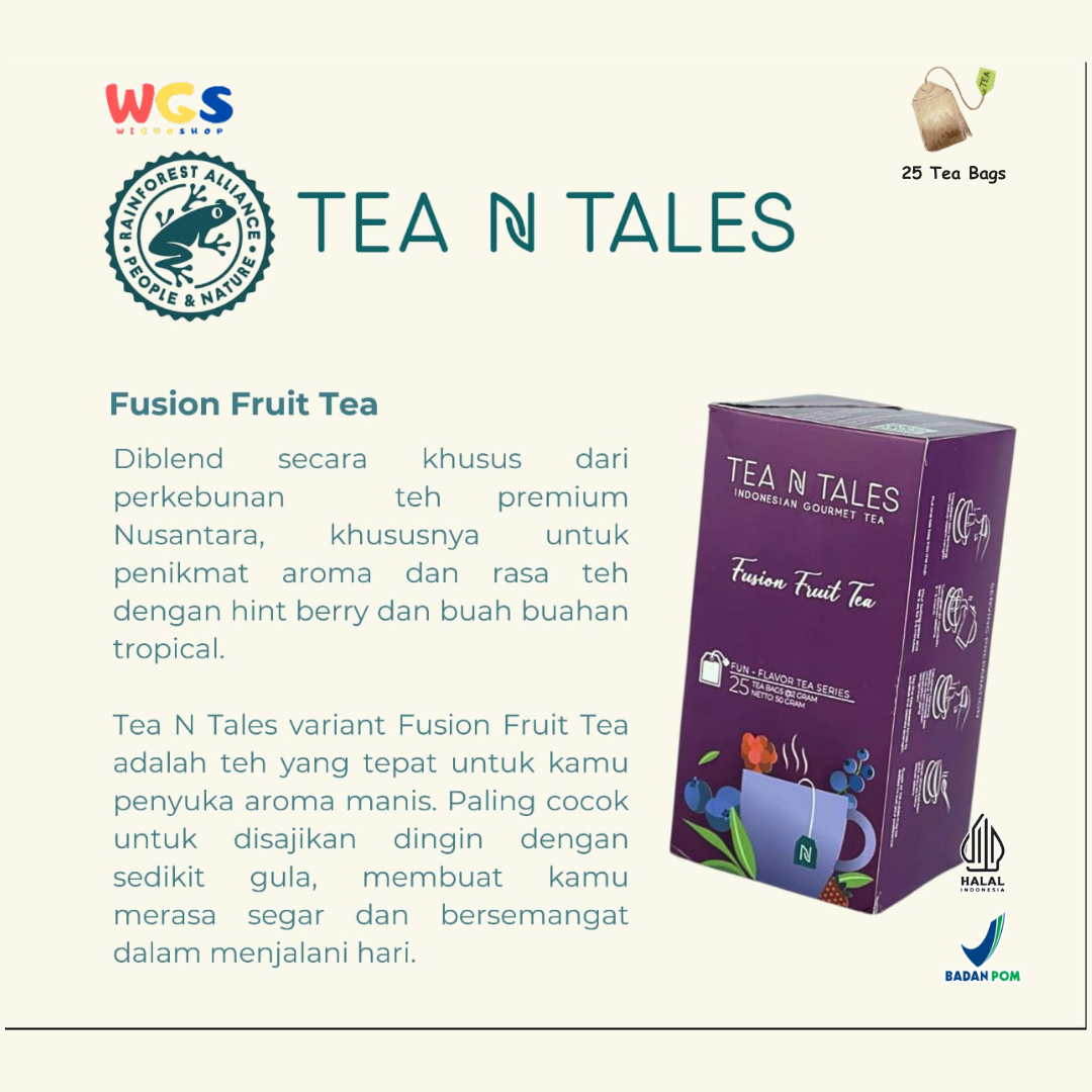 Tea N Tales Fusion Fruit Tea 25 Tea Bags - 50gr | Black Tea with Fresh Tropical Fruit & Berry Flavors