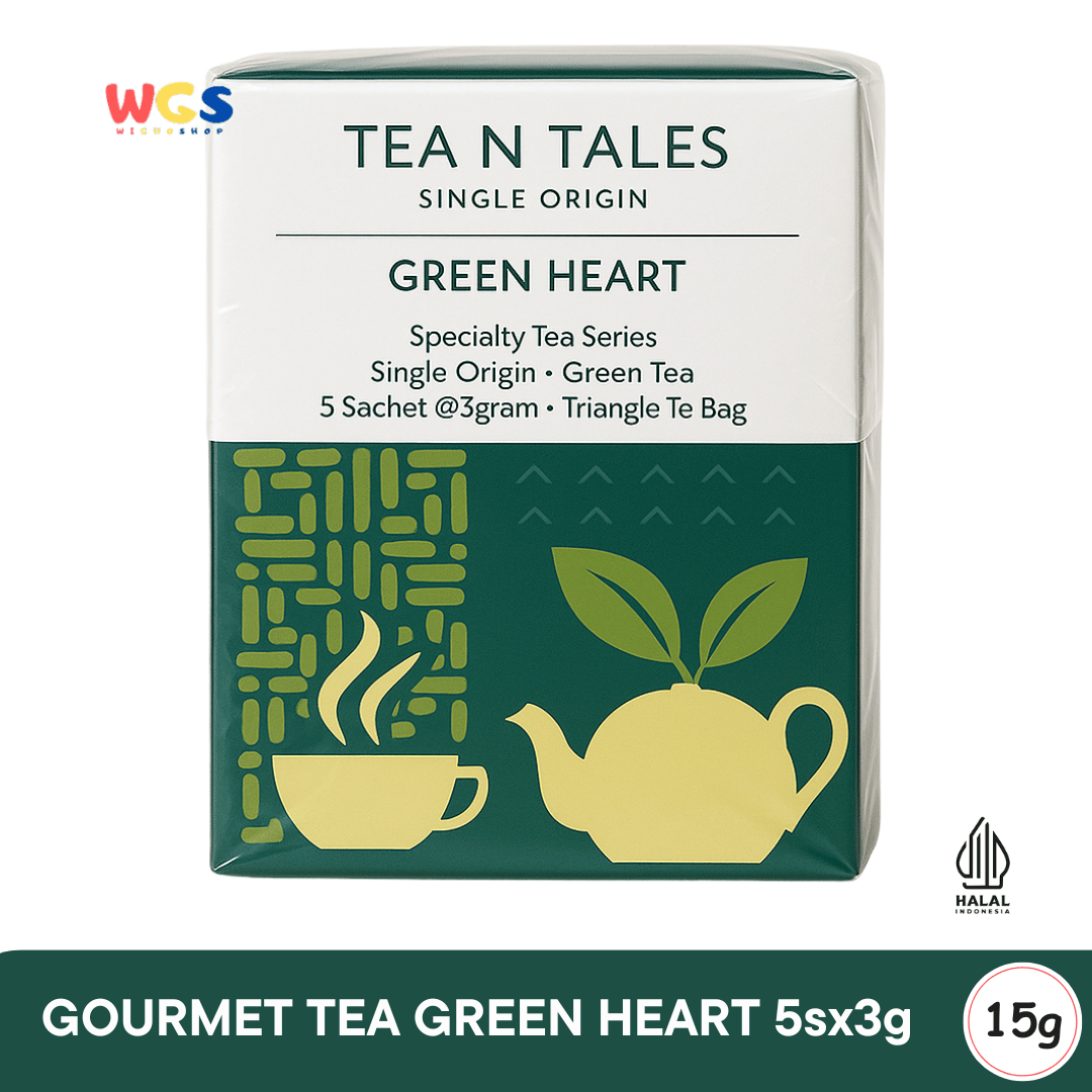 Tea N Tales Gourmet Tea Green Heart 15g (5x3g) – Fresh, Calm Single Origin Green Tea Triangle Tea